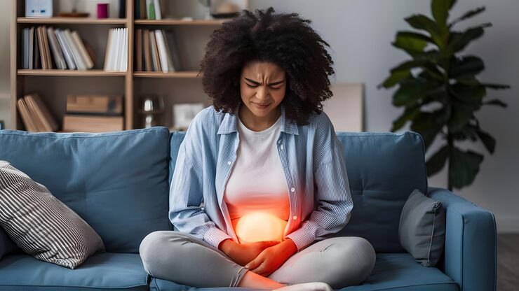 woman with object her hand is sitting couch 1191225 6762